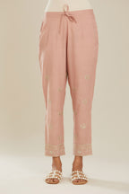 Old rose cotton narrow pants with gold gota and zari embroidery