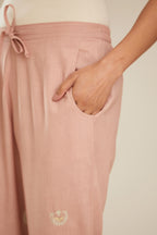 Old rose cotton narrow pants with gold gota and zari embroidery