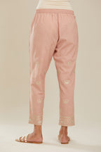 Old rose cotton narrow pants with gold gota and zari embroidery