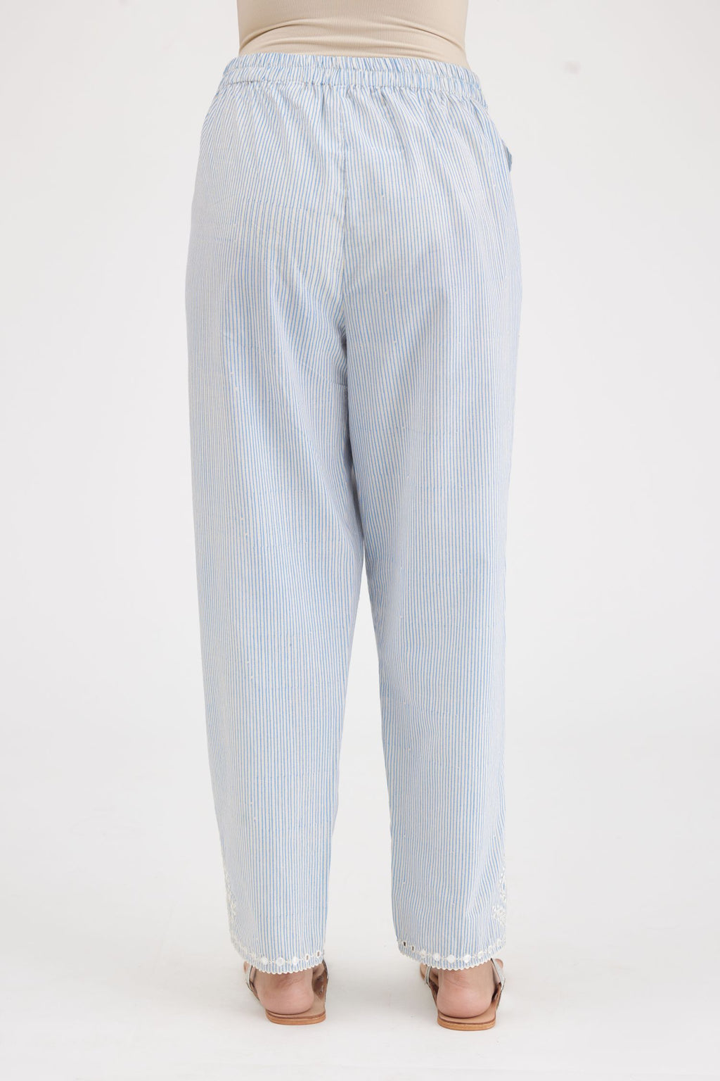 Blue hand-block printed striped Cotton comfortable fit pant with all-over elasticated waistband.