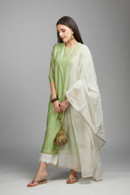 Off white Cotton Chanderi dupatta with all-over gota work