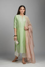 Dusty Pink cotton chanderi dupatta with silver zari embroidery
