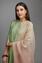 Dusty Pink cotton chanderi dupatta with silver zari embroidery