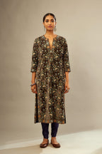 Grey silk velvet straight kurta set with multi colored silk thread jaal embroidery all over it, detailed with single line of zardosi work.