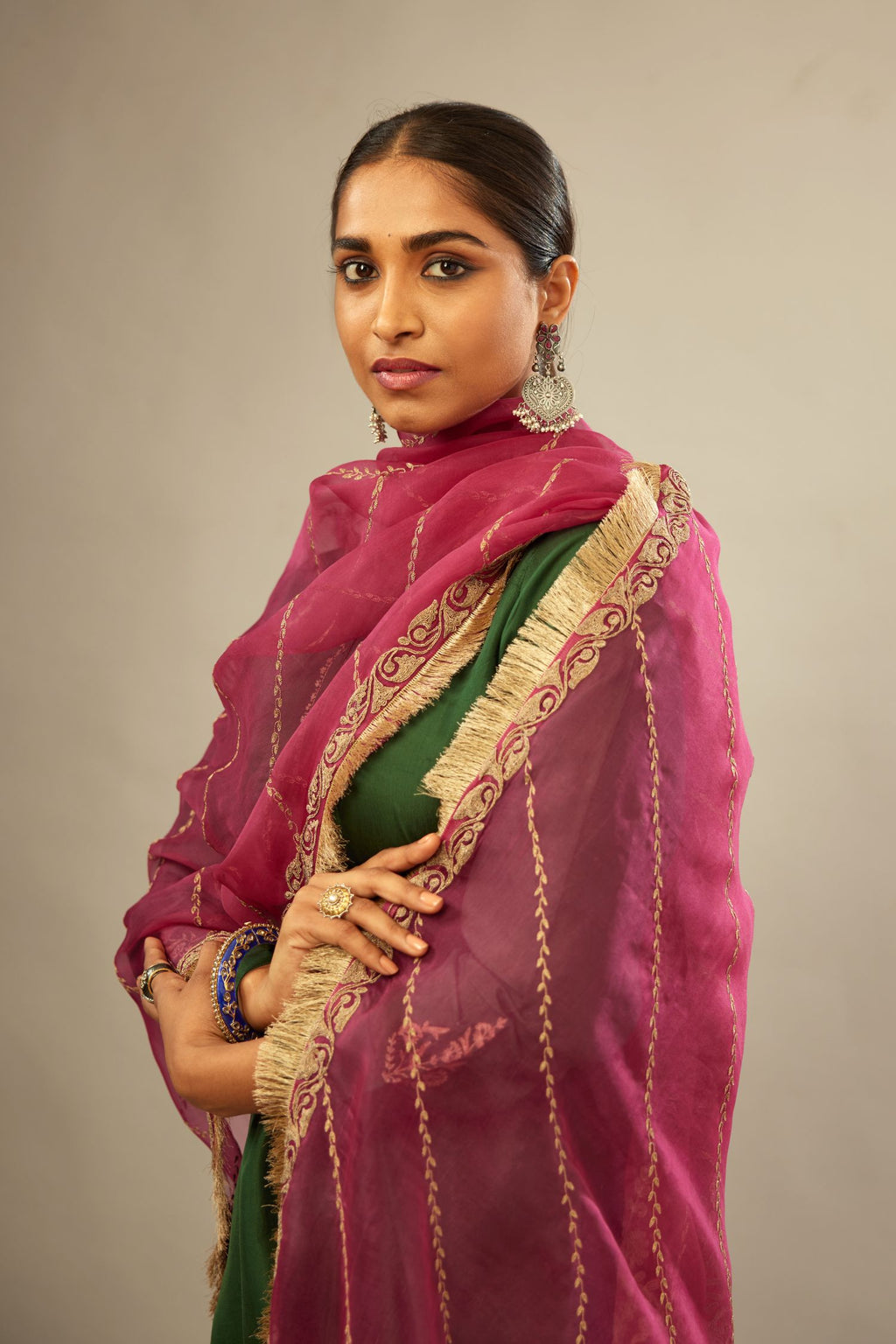 DUPATTA BAZAAR Dupatta di seta di cotone a scacchi verde mare DUPATTA BAZAAR Dupatta di seta di cotone a scacchi verde mare