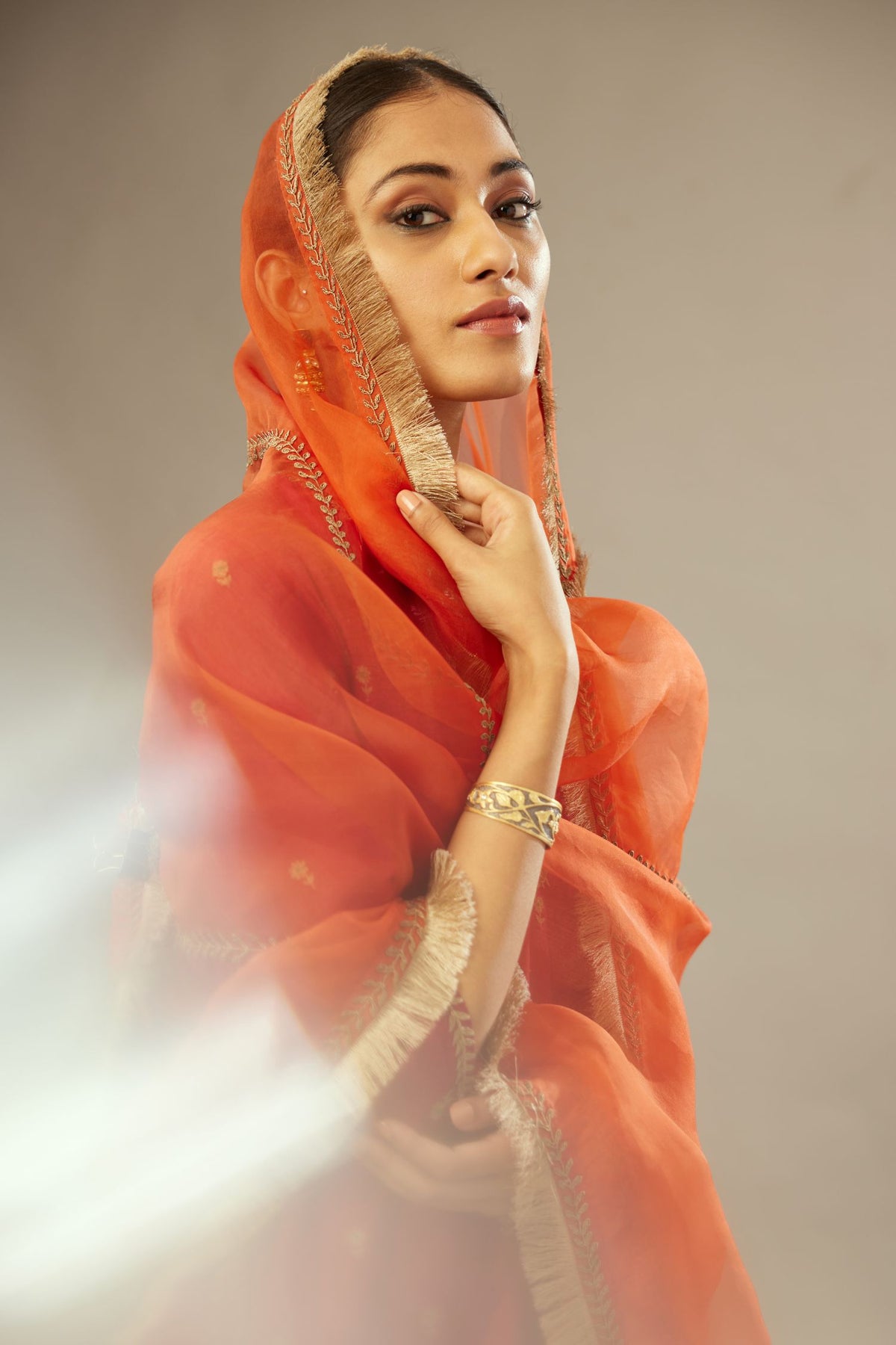 Fuchsia silk chanderi straight kurta set with gold dori embroidery, detailed with small aari embroidery buties all-over.