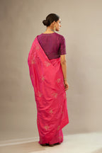 Sangria silk easy fit blouse with a slit neckline and bottom hem have a hand-embroidered geometric sequins band.