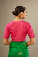 Grass green silk saree set with hand embroidered delicate sequins floral butas all over.