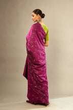 Sangria silk saree set with hand embroidered delicate sequined leaf motifs all over.