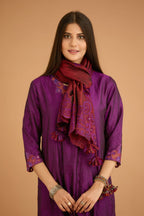 Purple hand crushed silk straight kurta set with silk and organza cutwork embroidery, highlighted with hand attached mirrors.