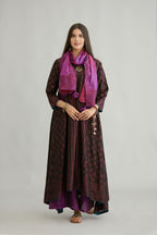 Purple hand crushed silk stole with silk and organza cutwork embroidery and hand attached mirrors.