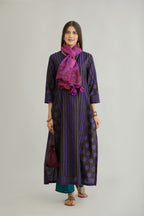 Purple hand crushed silk stole with silk and organza cutwork embroidery and hand attached mirrors.