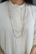 Handspun Hand-Woven cotton short shirt-kurta set with all-over mirror and raised flower embroidery