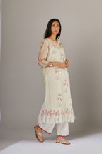 Straight kurta set with an all-over hand block print and side panels