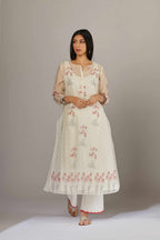 Straight kurta set with an all-over hand block print and side panels