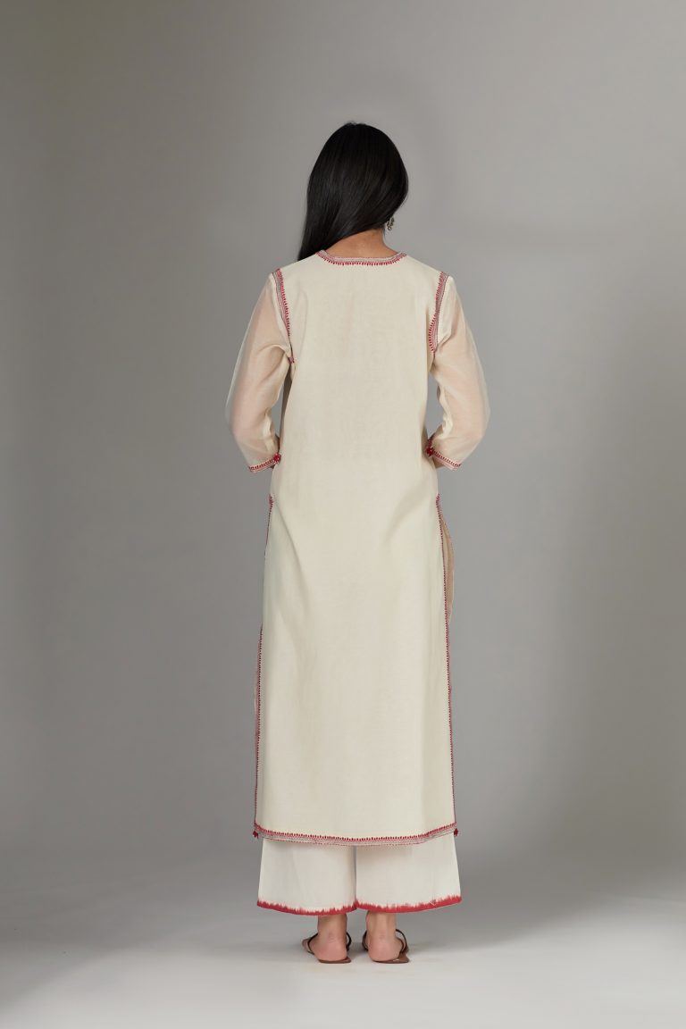 Straight Kurta set detailed with fine contrast thread embroidery