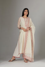 Straight Kurta set detailed with fine contrast thread embroidery