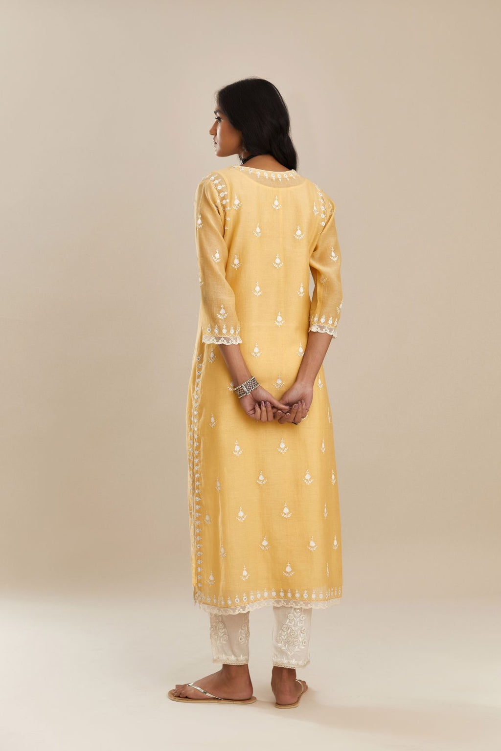 Buy Excellent DAF06 Ronchi Yellow And White Kurta Online | Kessa