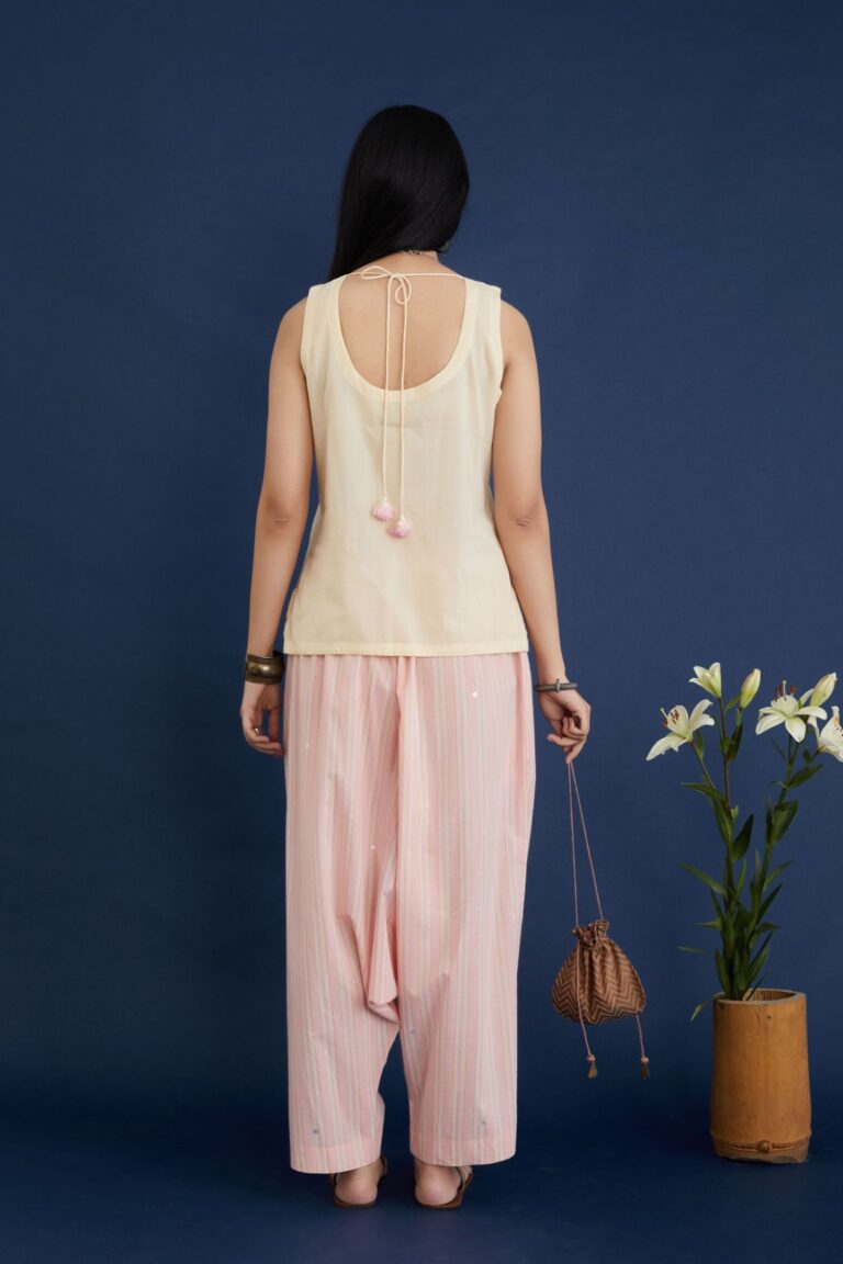 Hand block printed short top with tie and dye cotton slip inside