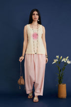 Hand block printed short top with tie and dye cotton slip inside