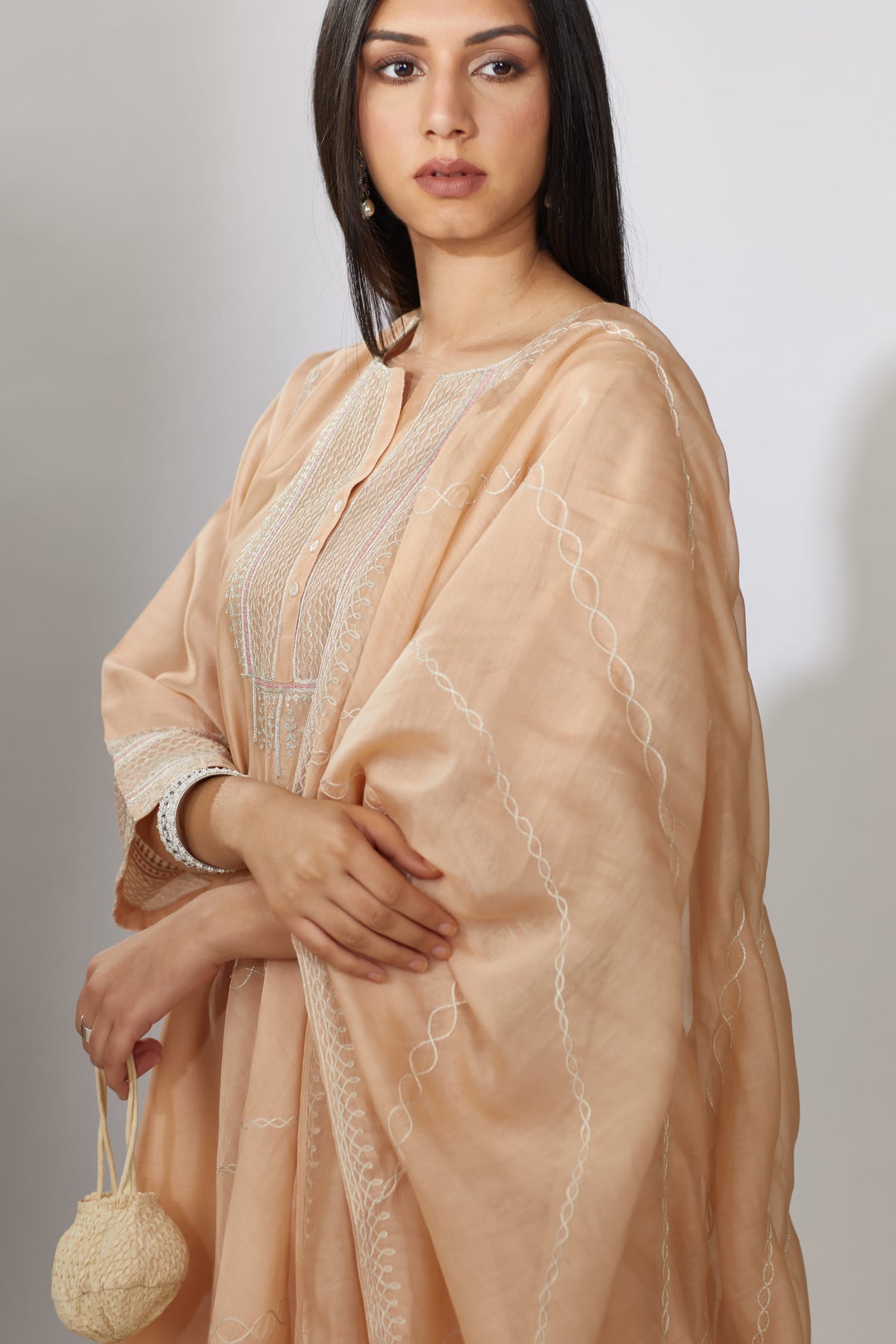 Cotton Chanderi dupatta with overall aari embroidery