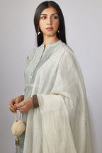 Greenish grey Chanderi kurta set with zari embroidery