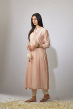 Pink Chanderi kurta set with zari embroidery
