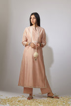 Pink straight Chanderi kurta set with aari embroidery