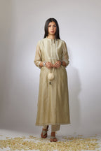 Olive straight Chanderi kurta set with aari embroidery