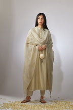 Olive straight Chanderi kurta set with aari embroidery