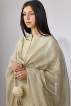 Olive straight Chanderi kurta set with aari embroidery