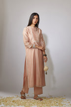 Pink straight Chanderi kurta set with aari embroidery
