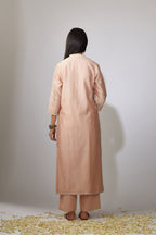 Pink straight Chanderi kurta set with aari embroidery