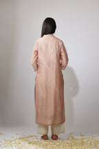 Pastel pink straight kurta set with zari embroidery
