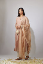 Pastel pink straight kurta set with zari embroidery
