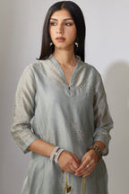 Grey straight kurta set with zari embroidery