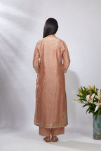 Dusty rust straight kurta set with zari embroidery