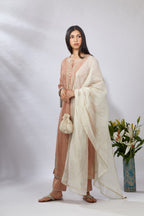 Dusty rust straight kurta set with zari embroidery