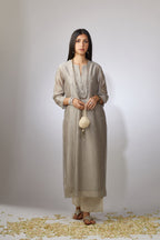 Dusty grey straight Chanderi kurta set with zari embroidery