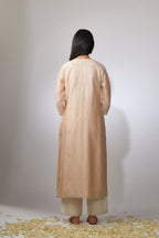Light peach straight Chanderi kurta set with zari embroidery