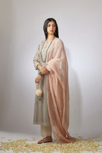 Dusty grey straight Chanderi kurta set with zari embroidery