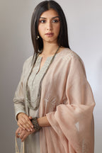 Dusty grey straight Chanderi kurta set with zari embroidery