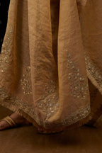 Navy blue silk velvet straight kurta set with gold gota and zari embroidery.