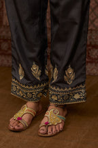 Grey silk straight pants woth gold gota and zari embroidery (Pant)