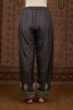 Grey silk straight pants woth gold gota and zari embroidery (Pant)