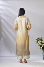 Straight kurta set with ombre and gota embroidery at neck