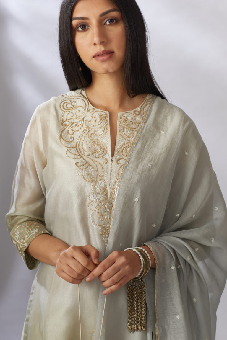Cotton Chanderi dupatta with all-over gota and thread embroidery