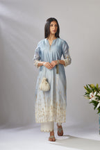 Ombre dyed straight kurta set with gota embroidered bottom hem