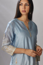 Ombre dyed straight kurta set with gota embroidered bottom hem
