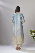 Ombre dyed straight kurta set with gota embroidered bottom hem